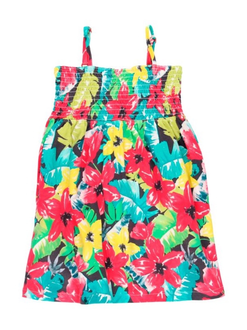 Bright Floral Smocked Sundress for Kids - Red, Teal & Yellow